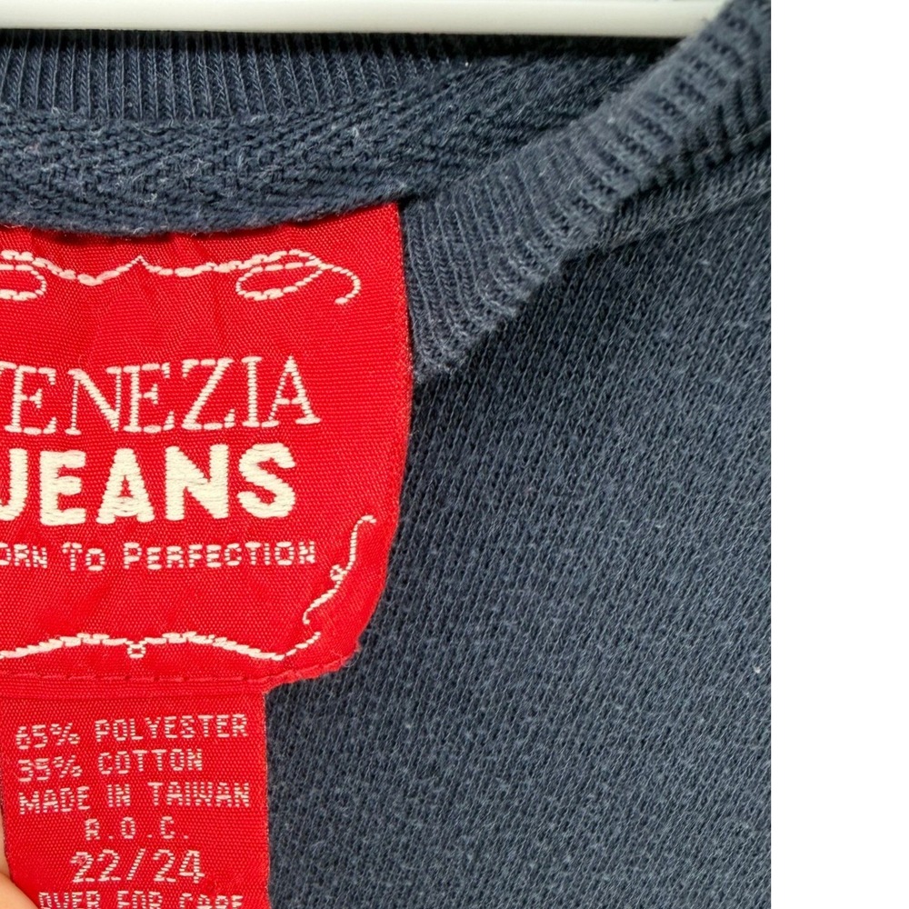 Venezia Jeans Sweatshirt Womens 22/24 Blue Graphic Embroidered 90s Nautical VTG - Picture 4 of 5